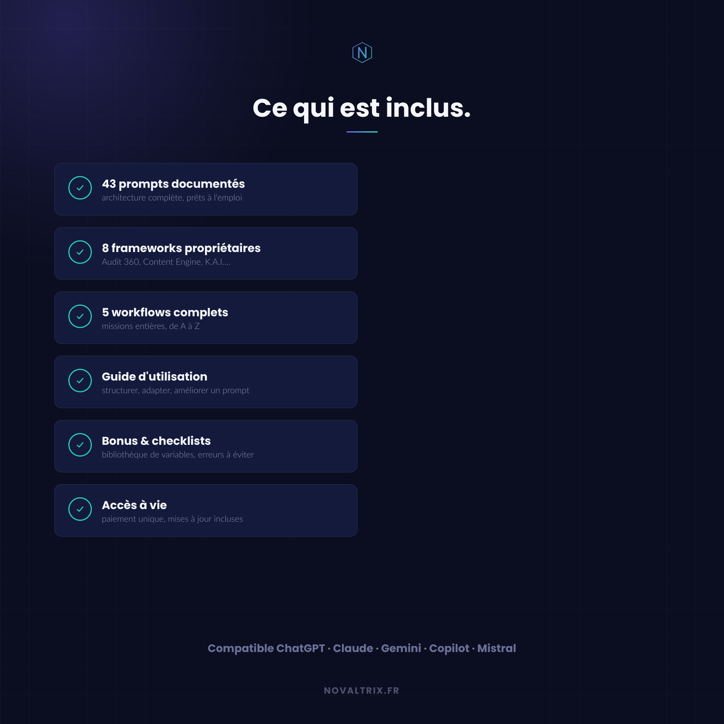 NOVALTRIX — El sistema de IA para freelancers y consultores de marketing (43 prompts, 8 frameworks, 5 workflows)